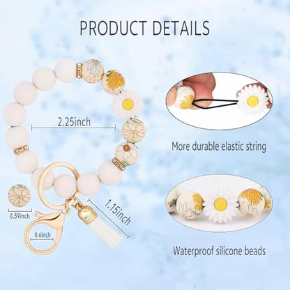 Silicone Beaded Phone Wrist Strap, Phone Wristlet Strap with Tether Tab, Elastic Hands-Free Daisy Wristlet Bracelet(White) - color: Daisy White