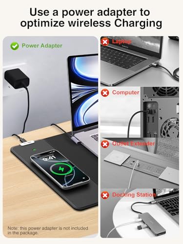 Magnetic Wireless Charging Mouse Pad, 31.5"x11.8" Large Desk Mat - color: Black-31.5"x11.8"-Mag