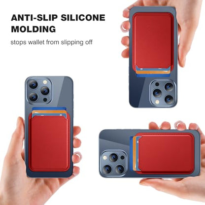 Miracase Magnetic Wallet, Compatible with MagSafe Wallet, 3-Card Holder, for iPhone 15/14/13/12 Series，Red - color: C-Red, style: Basic Wallet