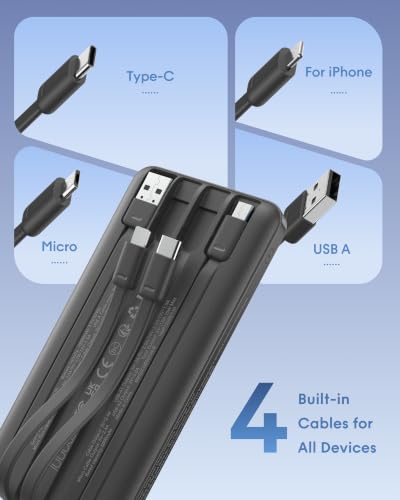 charmast Portable Charger Fast Charging,Built-in 4 Cables,6 Outs & 4 Inputs - color: Black