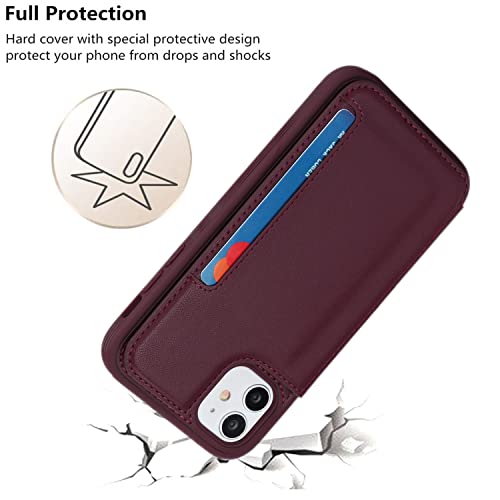 iCoverCase Compatible with iPhone 11 Case with Card Holder, Wallet Phone Case for Women Men RFID Blocking PU Leather Protective Case 6.1 Inch (Wine Red) - color: Wine Red