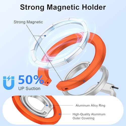 Magnetic Phone Ring Holder for MagSafe, 360° Rotation Cell Phone Grip Stand - color: orange