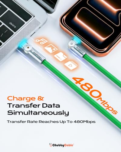 chubbycable RotateX 240W 180° Rotating USB C to USB C Cable, Green, 9.8ft - color: Green, size: 9.8ft (3m)