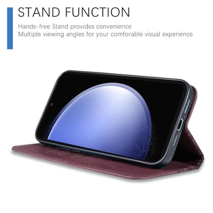 Wallet Case for Samsung Galaxy S24 FE 5G 6.7 inch 2024, PU Leather Flip Cover with Card Holder Slots, Strong Magnetic Folio Phone Case, Wine red - color: Wine Red, size: Samsung Galaxy S24 FE 6.7"