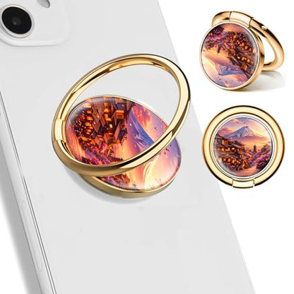 Cell Phone Ring Holder, Cute Phone Ring Grip Stand, 360°Rotation Funny Metal Kickstand Finger Grip Cute Mountains Bird - color: Cute Mountains Bird