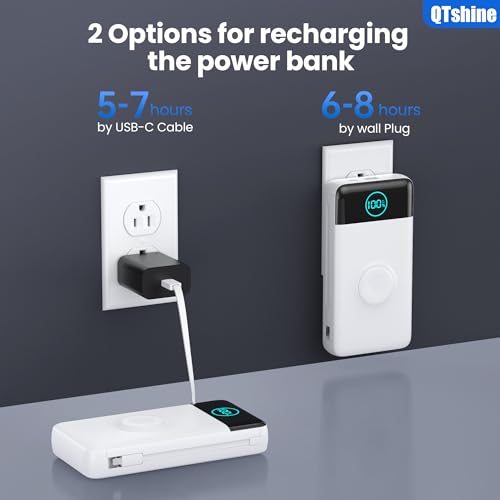 Portable Charger for iPhone, 40800mAh Power Bank with Built-in Cables & AC Wall Plug, 5 Outputs USB C Fast Charging External Battery Pack for iPhone 17/16/15/14, Android, Travel Essential (White) - color: White