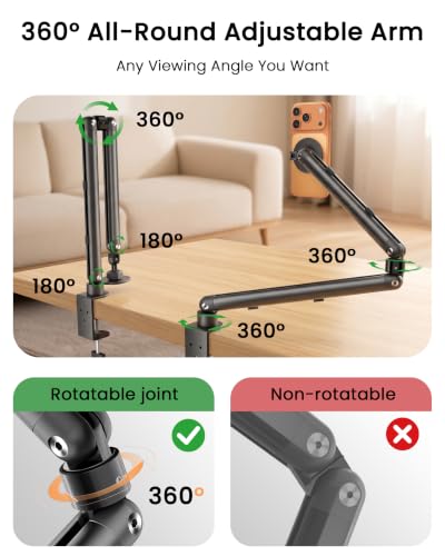 Magnetic Phone Holder for Bed, Adjustable Phone Arm Mount for Desk