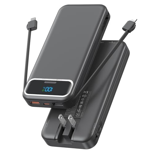 Nusyddy Portable Charger 12000mAh Fast Charging w/Built-in Wall Plug Black - color: Ebony