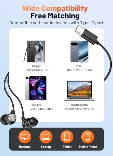 2 Pack USB C Headphones Wired Earbuds for Samsung Galaxy, iPhone 17/16/15 - size: 2 Pack