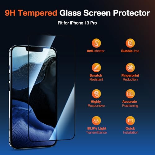 KUZOOM 2Pack HD 9H+ Tempered Glass Screen Protector for iPhone 13 Pro - color: Transparent 13Pro