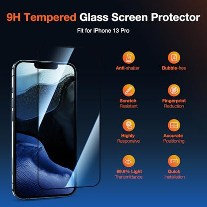KUZOOM 2Pack HD 9H+ Tempered Glass Screen Protector for iPhone 13 Pro - color: Transparent 13Pro