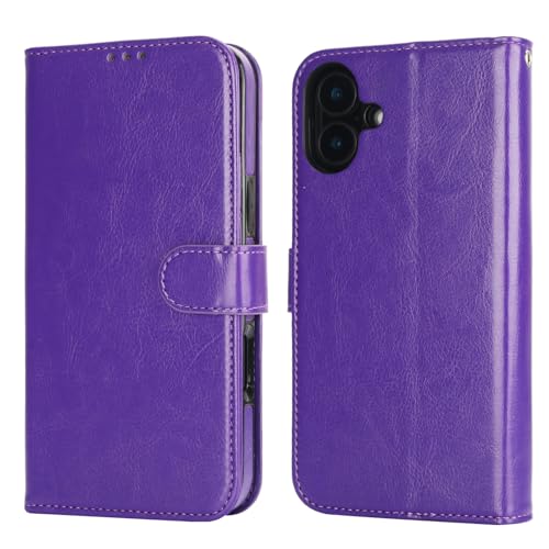 Bocasal Detachable Wallet Case Card Holder for iPhone 16 Plus, Purple | RFID Blocking Kickstand Card Slots Holder PU Leather Magnetic Shockproof Wrist Strap Removable Flip Protective Cover 6.7 inch - color: Purple