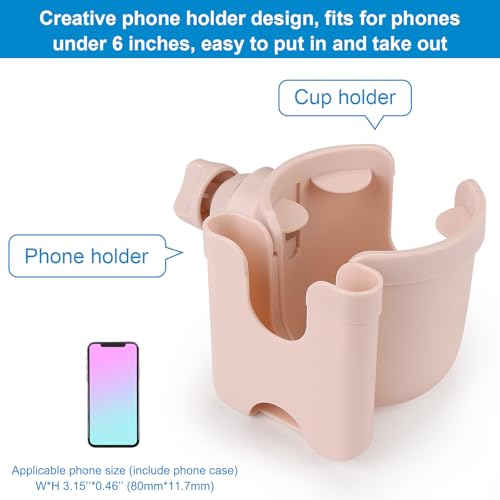 Accmor Stroller Cup Holder with Phone Holder, Bike Cup Holder, Universal Cup Holder for Uppababy Nuna Strollers, 2-in-1 Drinks Holder for Walker, Wheelchair, Scooter - color: All Crystal Pink