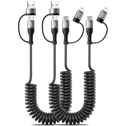 60W Coiled USB C Cable Fast Charging,[2Pack 4FT] 4 in 1 Charging Cable