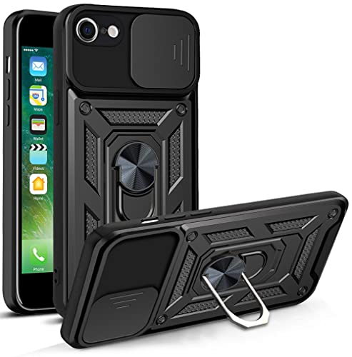 RKINC Case for iPhone SE 3 2, iPhone 7, 8 Case with Slide Camera Cover & Rotated Ring Kickstand Military Grade Shockproof with Magnetic Car Mount Holder Cover, Black - color: Black, size: iPhone SE 3 2, iPhone 7, 8
