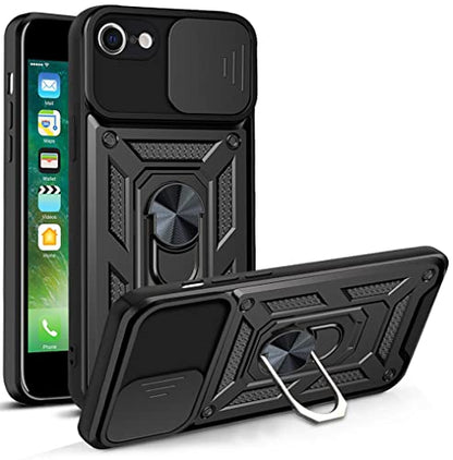 RKINC Case for iPhone SE 3 2, iPhone 7, 8 Case with Slide Camera Cover & Rotated Ring Kickstand Military Grade Shockproof with Magnetic Car Mount Holder Cover, Black - color: Black, size: iPhone SE 3 2, iPhone 7, 8