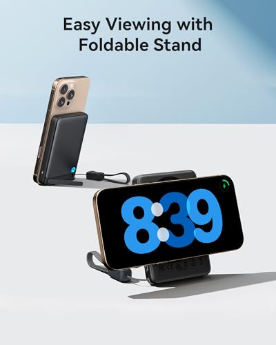 INIU Magnetic Portable Charger, Ultra Slim Qi2 Certified 10000mAh 45W Fast Charging Power Bank, Wireless Battery Pack with Foldable Stand, Phone Charger Only for iPhone 16/15/14/13/12 Series, Purple - color: Purple