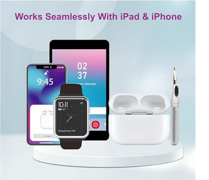 Replacement Charging Case for AirPods Pro 1&2 Generation with fast Wireless and Wired Charging, Bluetooth Pairing and Sync Button, 680mAh Battery with Multi-Function Cleaning Tool. No Earbuds/Airpods.