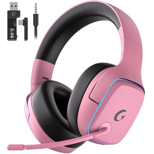 Gvyugke 2.4GHz Wireless Gaming Headsets for PS5, PS4, PC, Switch, BlushPink - color: Blush Pink
