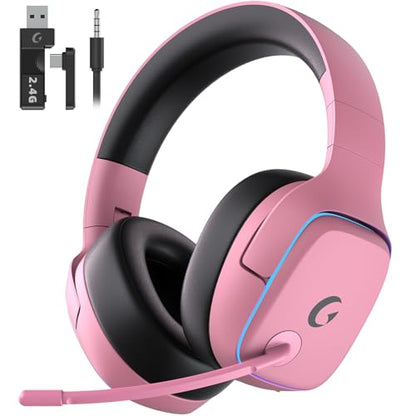 Gvyugke 2.4GHz Wireless Gaming Headsets for PS5, PS4, PC, Switch, BlushPink - color: Blush Pink
