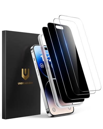 UNBREAKcable 4PCS Screen Protector for iPhone 14 Pro Max - 2 Privacy Tempered Glass+2 Clear Glass Double Shatterproof [Installation Frame] [9H Hardness] [Case Friendly] Anti-Scratch iPhone 6.7 inch - size: iPhone 14 Pro Max
