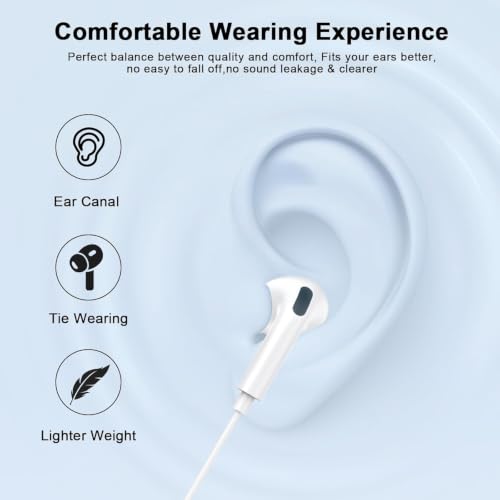 [Apple MFi Certified] Wired Headphones for iPhone 14 13 12,Lightning Connector Built-in Mic& Volume Control HiFi Stereo Nosie Reduction Earphones Earbuds Compatible with iPhone 13/11/XR/XS/X/8/7(2Pcs) - color: Pure white