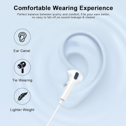 [Apple MFi Certified] Wired Headphones for iPhone 14 13 12,Lightning Connector Built-in Mic& Volume Control HiFi Stereo Nosie Reduction Earphones Earbuds Compatible with iPhone 13/11/XR/XS/X/8/7(2Pcs) - color: Pure white