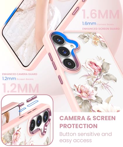 Crystal Clear Flower Pattern Case for Samsung Galaxy S26 FE-Peony | Girl Women Slim Soft TPU + Hard PC Military Grade Protective Phone Cover WithTempered Glass Screen Protector for S26 FE - color: S26 FE-Ranunculus