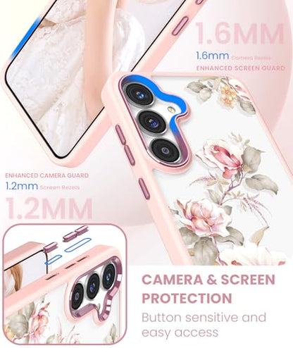 Crystal Clear Flower Pattern Case for Samsung Galaxy S26 FE-Peony | Girl Women Slim Soft TPU + Hard PC Military Grade Protective Phone Cover WithTempered Glass Screen Protector for S26 FE - color: S26 FE-Ranunculus