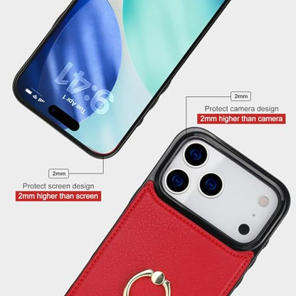 Folosu for iPhone 17 Pro Max Case Wallet,Finger Ring Holder Cover Red - color: Red