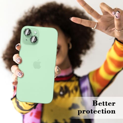 Kucheed Bling Camera Lens Protector Compatible for iPhone 13/iPhone 13 Mini, Glitter 9H Tempered Glass Camera Cover Film Stickers, Sparkling Automatic Alignment Individual Metal Rings