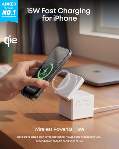 Anker 3-in-1 Cube MagSafe Compatible Qi2 15W Foldable Charging Station - color: Aurora White