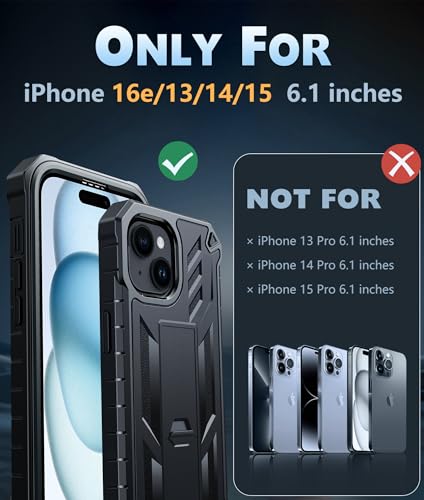 FNTCASE for iPhone 15/14/13 Case, Built-in Screen Protector, Kickstand | 20FT Military-Grade Drop Protection, Anti-Slip Matte Textured, Rugged Heavy Duty Shockproof Protective Phone Cover, Black - color: Black