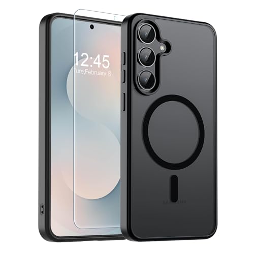 SUPFINE Magnetic for Samsung Galaxy S25 FE Case with Screen Protector, (Built-in Magnets) (Military Grade Drop Protection) Slim Translucent Shockproof Phone Case,Black - color: Black, size: S25 Fe 6.7"