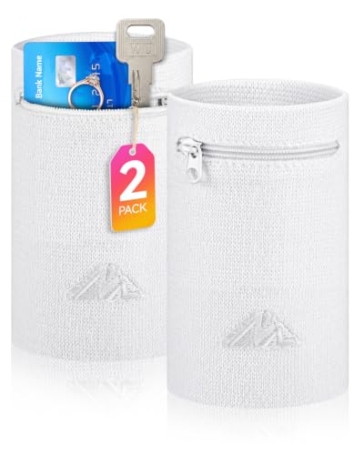 NEWZILL Wrist Wallet Wristband with Zipper for Men & Women, Cotton - color: White, size: Large