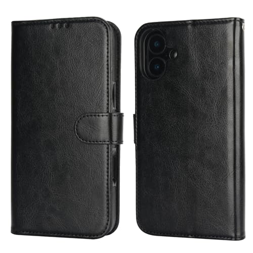 Bocasal Detachable Wallet Case Card Holder for iPhone 16 Plus, Black | RFID Blocking Kickstand Card Slots Holder PU Leather Magnetic Shockproof Wrist Strap Removable Flip Protective Cover 6.7 inch - color: Black
