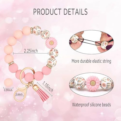 Silicone Beaded Phone Wrist Strap, Phone Wristlet Strap with Tether Tab, Elastic Hands-Free Daisy Wristlet Bracelet(Pink) - color: Daisy Pink