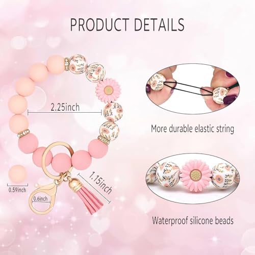 Silicone Beaded Phone Wrist Strap, Phone Wristlet Strap with Tether Tab, Elastic Hands-Free Daisy Wristlet Bracelet(Pink) - color: Daisy Pink