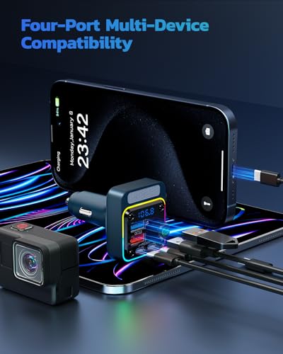 Nulaxy 54W Bluetooth 5.3 Car Adapter, FM Transmitter 4-Port Fast Charging - color: Blue
