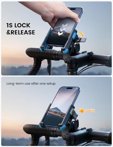 Lamicall Motorcycle Bike Phone Mount, 1s Lock Bike Phone Holder - color: Blue