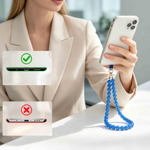 Agate Beaded Phone Wrist Strap for Women Men Stone Beads Charm Handmade Cellphone Chain Lanyard with Tether Tab - color: Blue-1, size: 8mm Beads