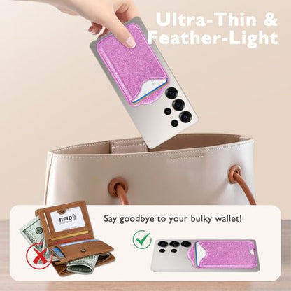 Fjcdslwx Compatible with Magsafe Wallet Magnetic Card Holder -Glitter Purple Phone Wallet for Galaxy S25 Series,iPhone 17/16/15/14/13 Series for Women Teen Girls for Apple Mag RFID Magnet,Fit 3 Cards - color: Purple