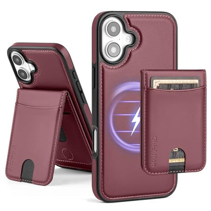 Shieldtop Compatible with MagSafe iPhone 16 Wallet Case,Wine Red | 2 in 1 Detachable Magnetic,Credit Card Holder Slots,RFID Blocking,PU Leather,Kickstand,Flip Folio Phone Cover for Men & Women - color: Wine Red, size: iPhone 16 6.1"