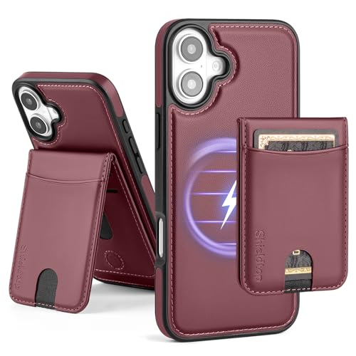 Shieldtop Compatible with MagSafe iPhone 16 Wallet Case,Wine Red | 2 in 1 Detachable Magnetic,Credit Card Holder Slots,RFID Blocking,PU Leather,Kickstand,Flip Folio Phone Cover for Men & Women - color: Wine Red, size: iPhone 16 6.1"