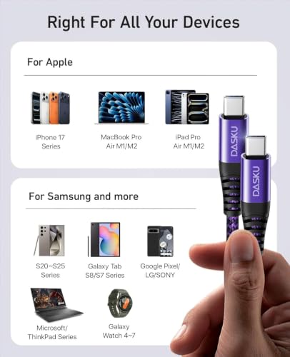 USB C to C Cable 100W Fast Charging 10FT, 2Pack USBC to USB C iPhone Cable - color: Purple, size: 10FT 2Pack, style: 100W USB C to USB C