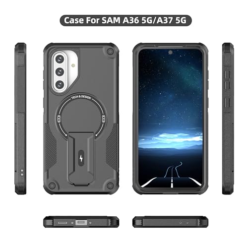 for Galaxy A37/A36-5G Case Military-Grade Dropproof Phone/Invisible Kickstand with MagSafe/HD Screen Protector, Protective Magnetic Phone Cover for Samsung Galaxy A37 4G/5G&A36 5G (Black) - color: Black