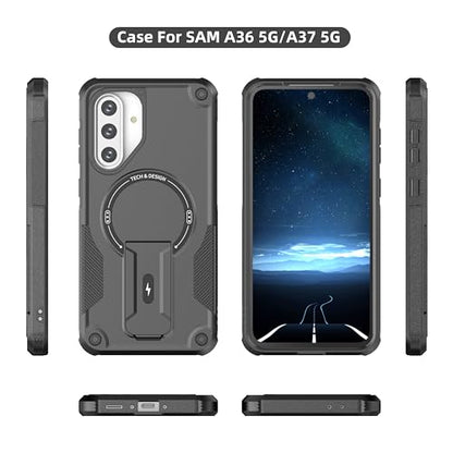 for Galaxy A37/A36-5G Case Military-Grade Dropproof Phone/Invisible Kickstand with MagSafe/HD Screen Protector, Protective Magnetic Phone Cover for Samsung Galaxy A37 4G/5G&A36 5G (Black) - color: Black