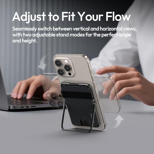 ULANZI for Magsafe Wallet with Stand, [8mm Slim] Magnetic Wallet for Men, Adjustable Credit Card Holder with Secure Grip SD Card Storage for iPhone 17/16/15/14/13/12, Hold 4 Cards NO RDID for Women