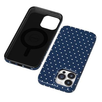 Casely iPhone 14 Pro Case | On the Dot | Navy Polka Dot | Compatible with MagSafe | Classic Ultra Slim Design - color: On the Dot | Navy Polka Dot, size: Iphone 14 Pro