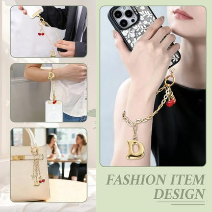 Phone Wrist Strap Phone Charm Strap with Bow & Cherry&letters Metal Phone Chain Tab Adjustable length - color: D
